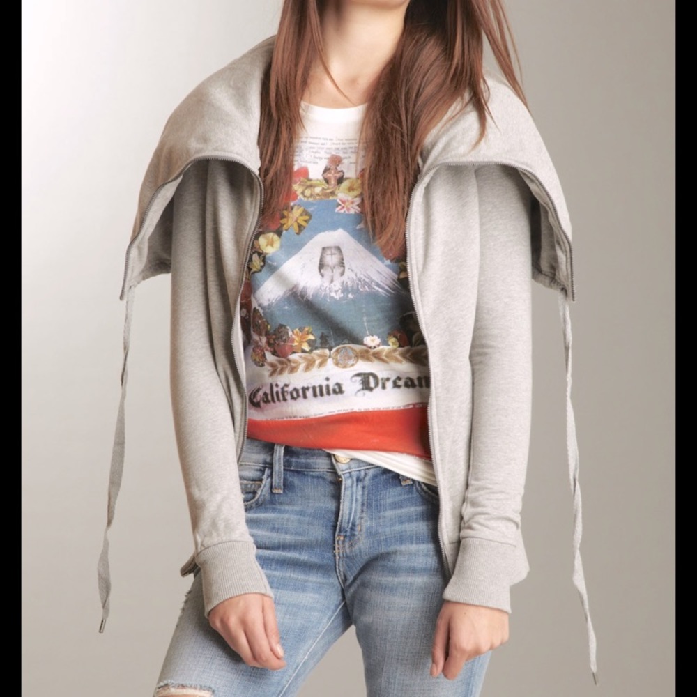 All Saints Grey Odin Zip Funnel Hoodie UK 10 US 6